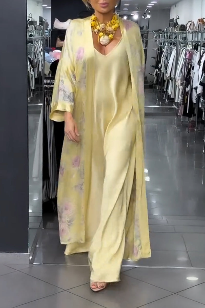 Ensemble élégant décontracté : Robe Camisole + Cardigan imprimé pour femme