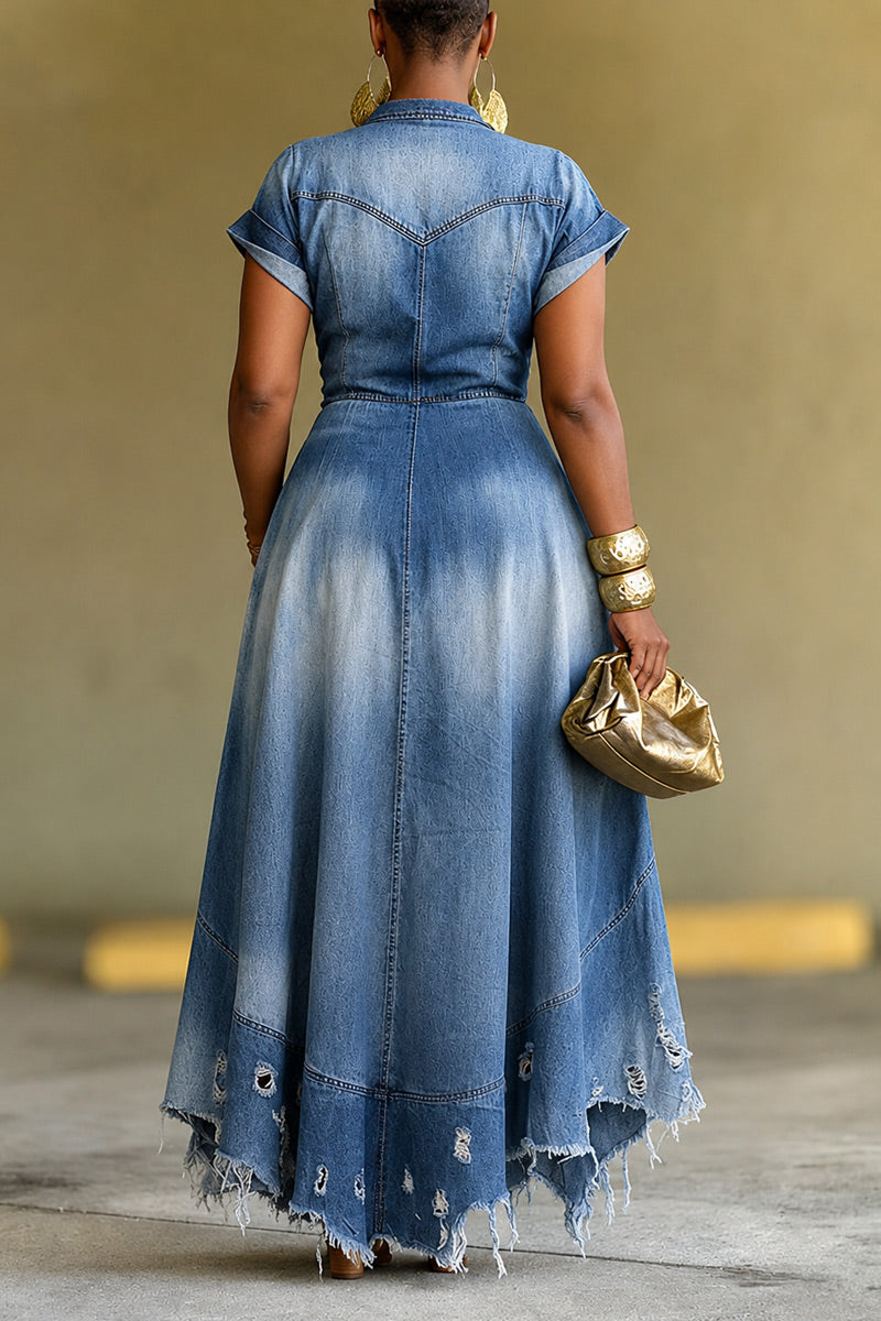 Robe en jean décontractée déchirée la plus vendue pour femmes