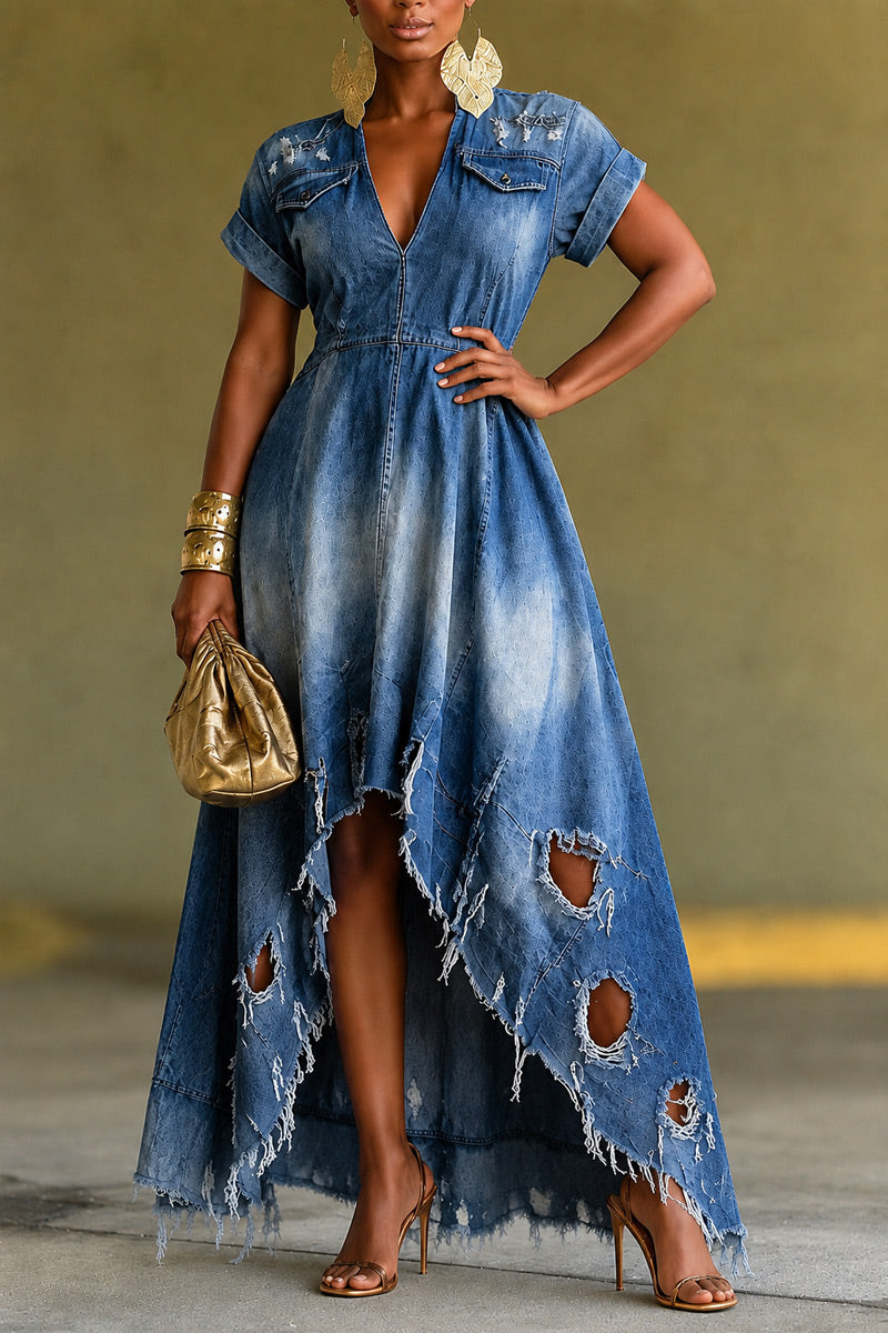 Robe en jean décontractée déchirée la plus vendue pour femmes