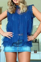 Top smanicato da donna con orlo a balze per le vacanze