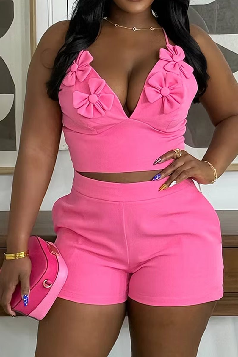 Caraco court de vacances pour femme avec application florale 3D ou pantalon ample