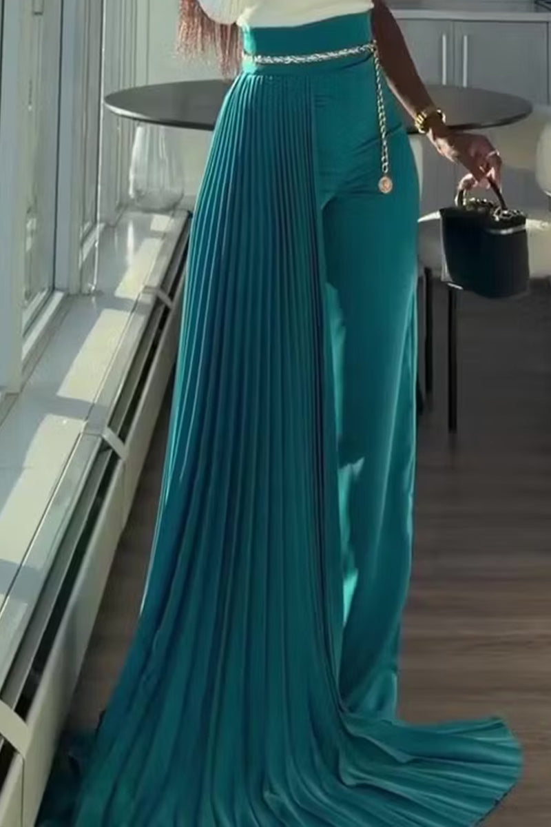 Pantalon de soirée long pour femme avec traîne plissée