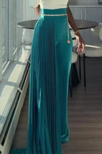 Pantalon de soirée long pour femme avec traîne plissée