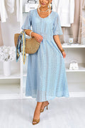 Robe longue décontractée pour femme avec encolure ras-du-cou et découpes en dentelle