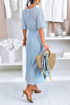Robe longue décontractée pour femme avec encolure ras-du-cou et découpes en dentelle
