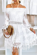 Robe décontractée à épaules dénudées avec empiècement en dentelle et ourlet à franges pour femme