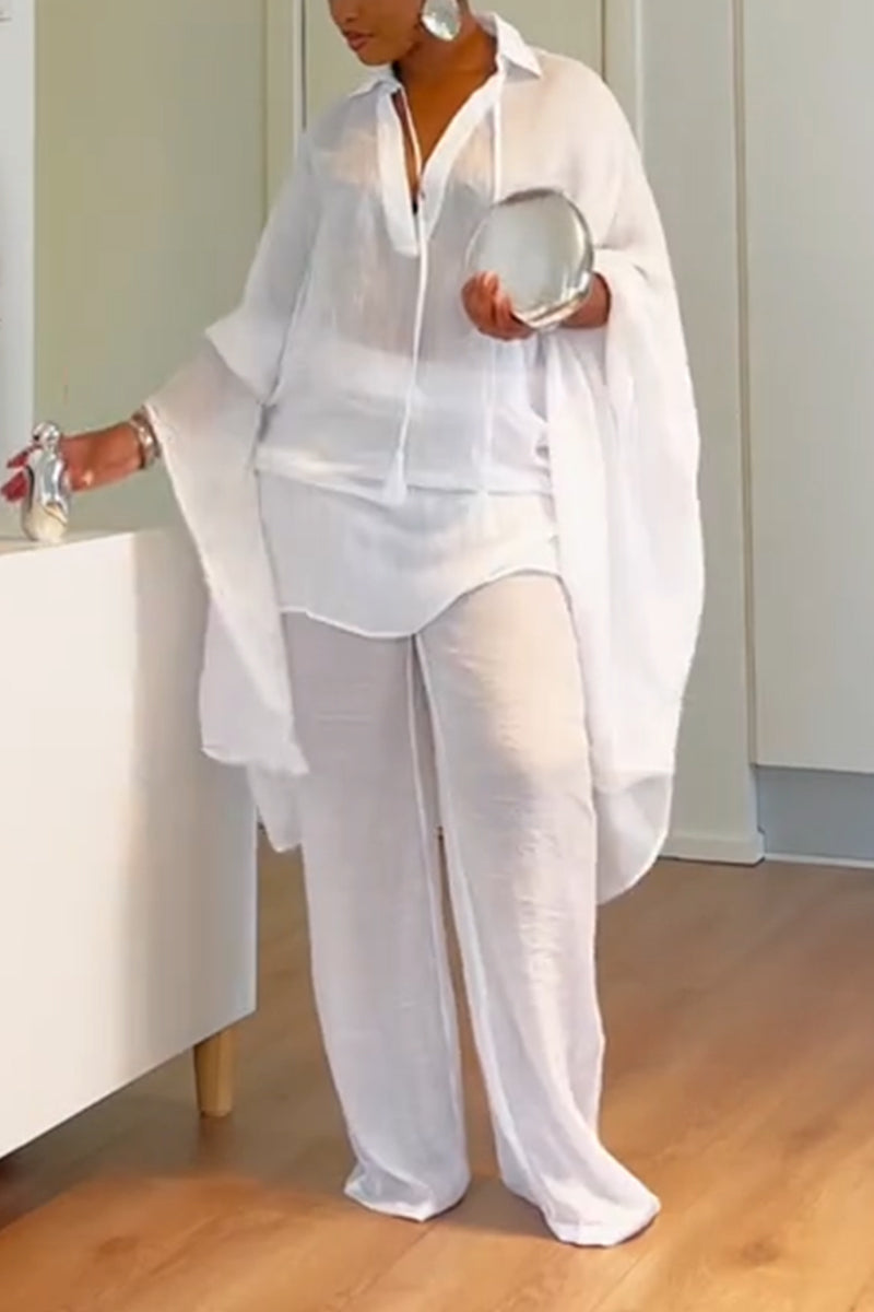 Ensemble décontracté femme : haut long irrégulier à col + pantalon