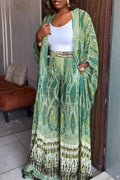 Ensemble décontracté pour femme : long cardigan imprimé et pantalon large