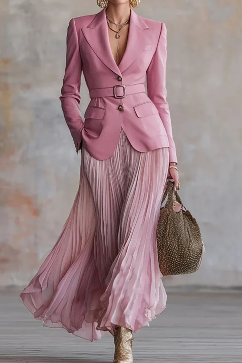 Ensemble Chic de Veste à Col et Jupe Plissée pour Femme