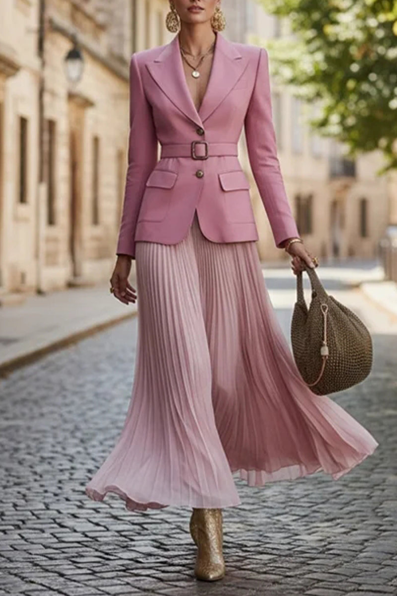 Ensemble Chic de Veste à Col et Jupe Plissée pour Femme