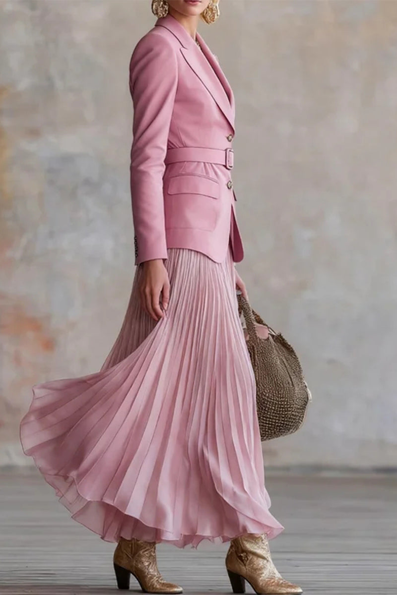 Ensemble Chic de Veste à Col et Jupe Plissée pour Femme