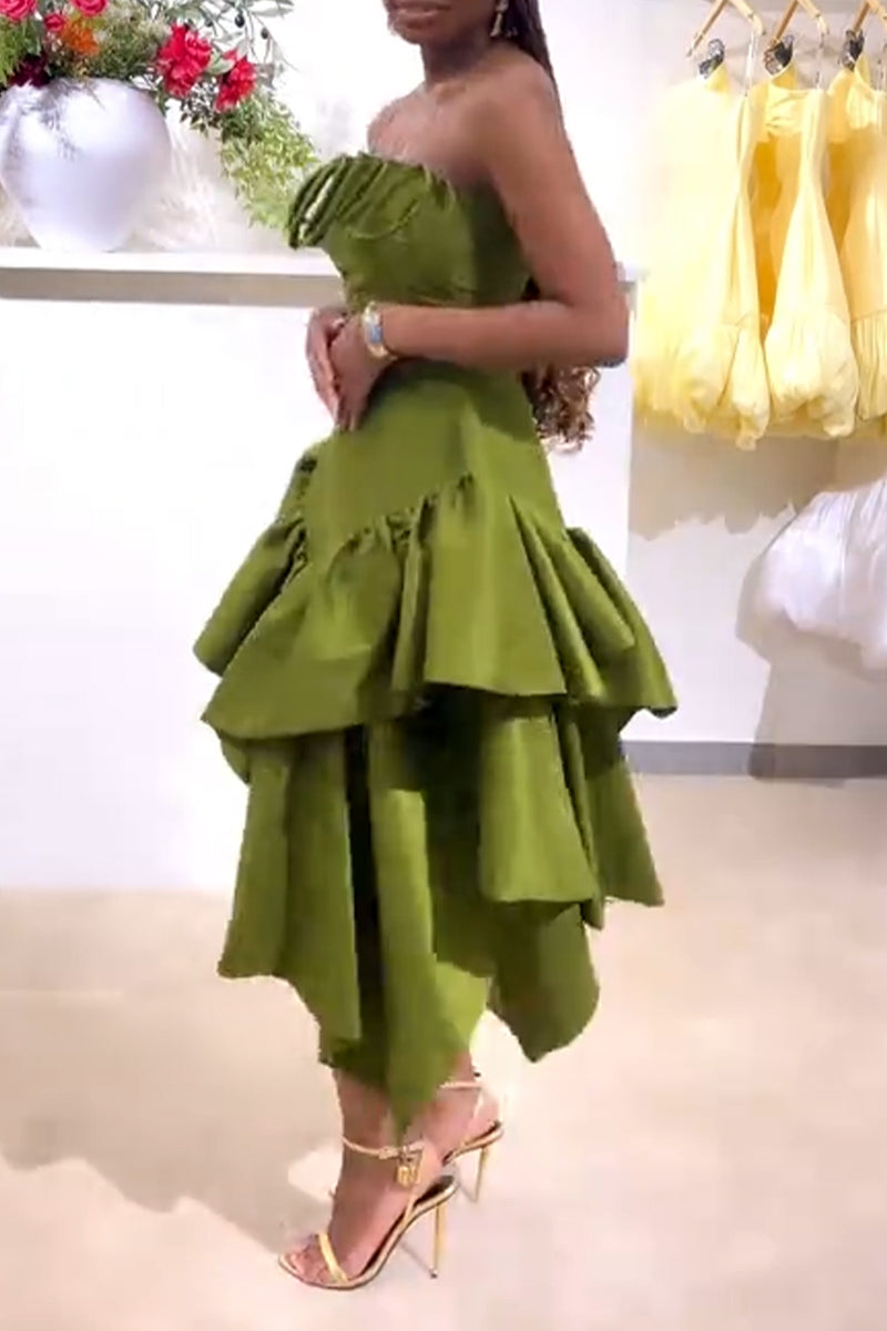 Robe décontractée élégante asymétrique de couleur unie en patchwork, avec encolure ras-du-cou pour femme