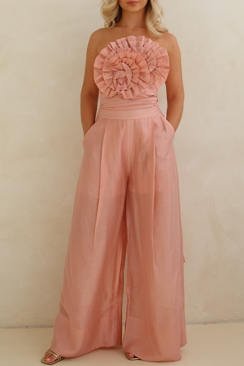 Ensemble deux pièces pantalon bustier fleuri 3D pour femme