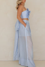 Ensemble deux pièces pantalon bustier fleuri 3D pour femme