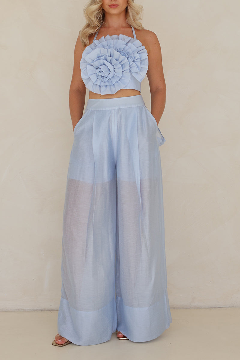 Ensemble deux pièces pantalon bustier fleuri 3D pour femme