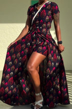 Robe de vacances imprimée avec ourlet plongeant pour femme