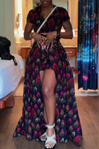Robe de vacances imprimée avec ourlet plongeant pour femme