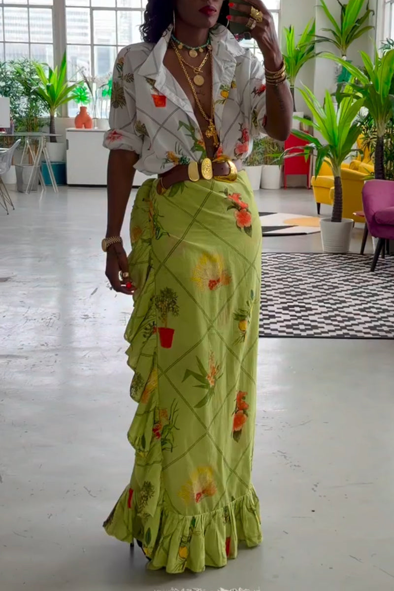 Femmes Vacances Décontracté Style Chemise imprimée à col rabattu ou Jupe patchwork