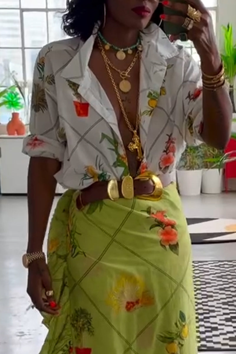 Femmes Vacances Décontracté Style Chemise imprimée à col rabattu ou Jupe patchwork