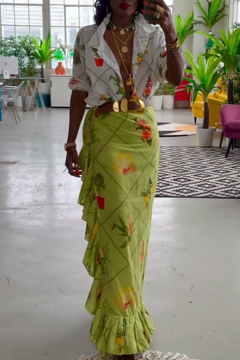 Femmes Vacances Décontracté Style Chemise imprimée à col rabattu ou Jupe patchwork