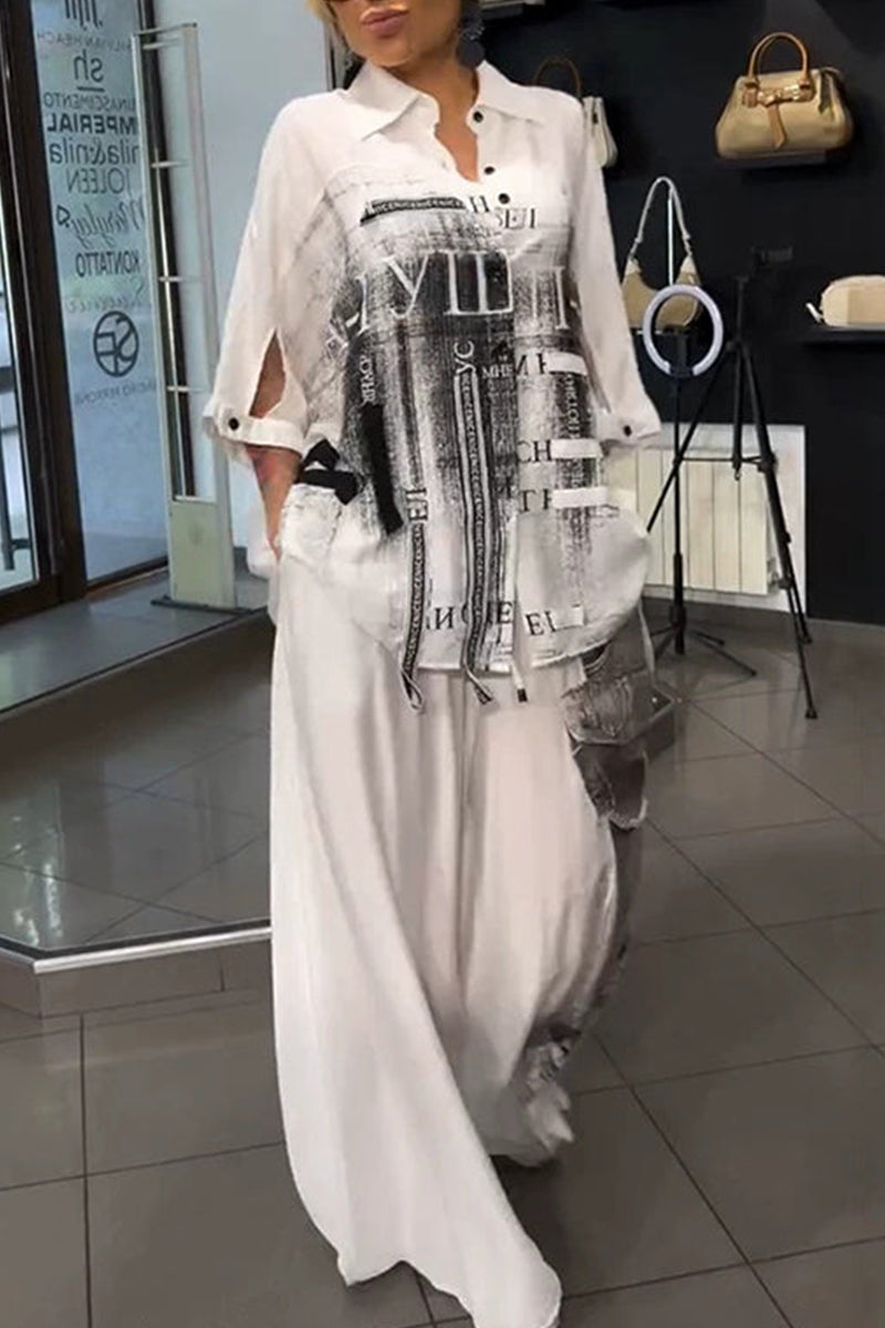 Chemisier imprimé coupe décontractée femme ou pantalon ample imprimé à jambe large