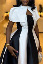Robe longue deux pièces élégante pour femme avec blocs de couleurs pour les fêtes