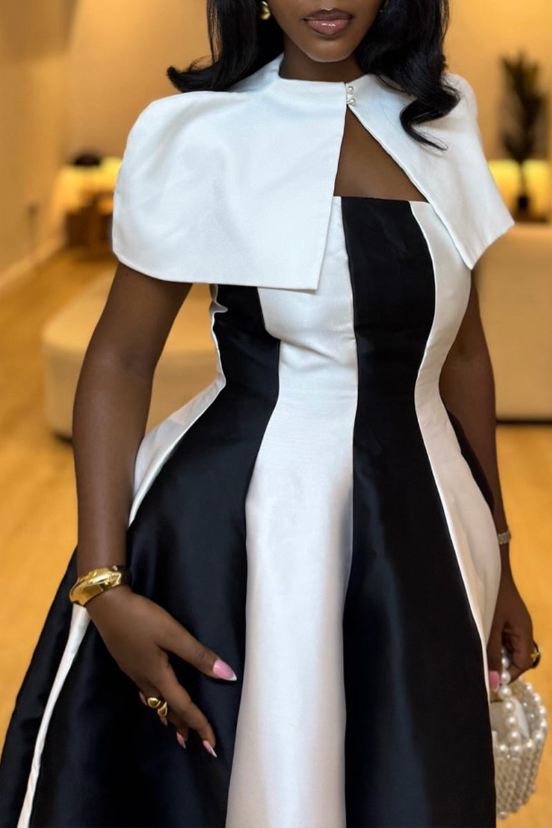Robe longue deux pièces élégante pour femme avec blocs de couleurs pour les fêtes