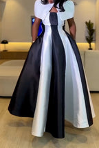 Robe longue deux pièces élégante pour femme avec blocs de couleurs pour les fêtes