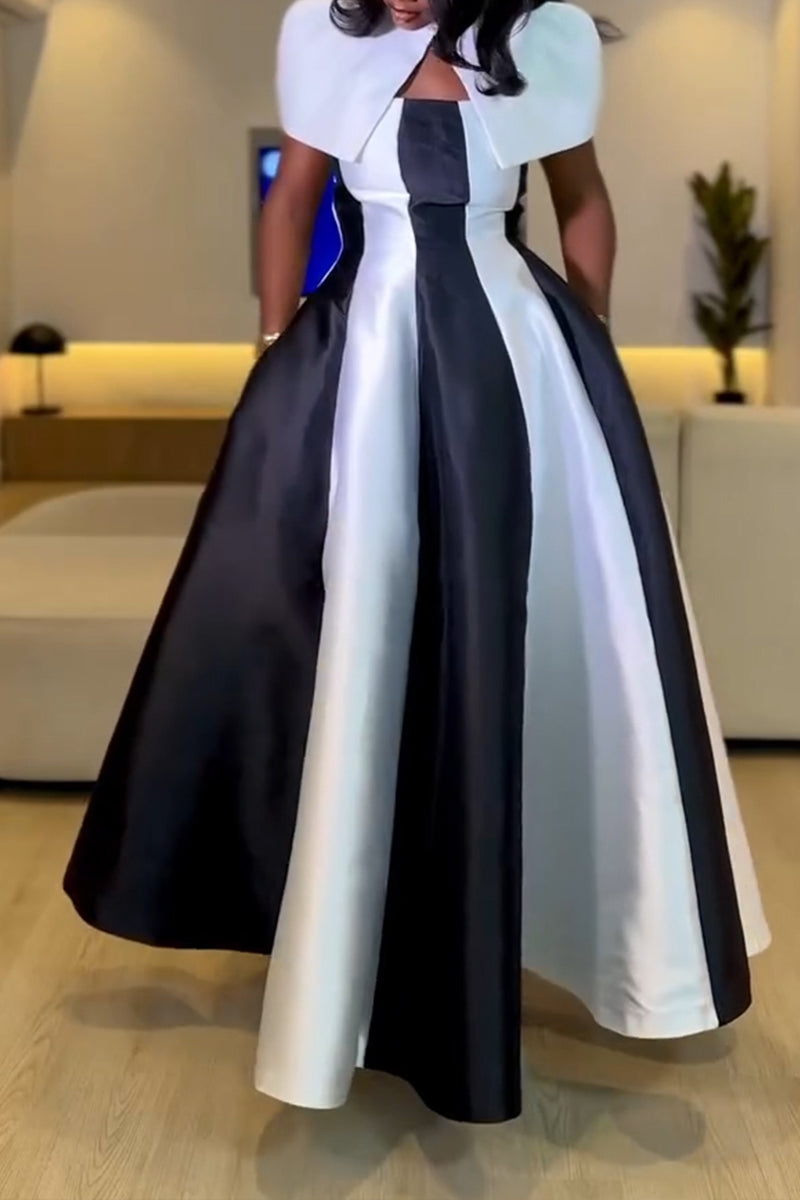 Robe longue deux pièces élégante pour femme avec blocs de couleurs pour les fêtes