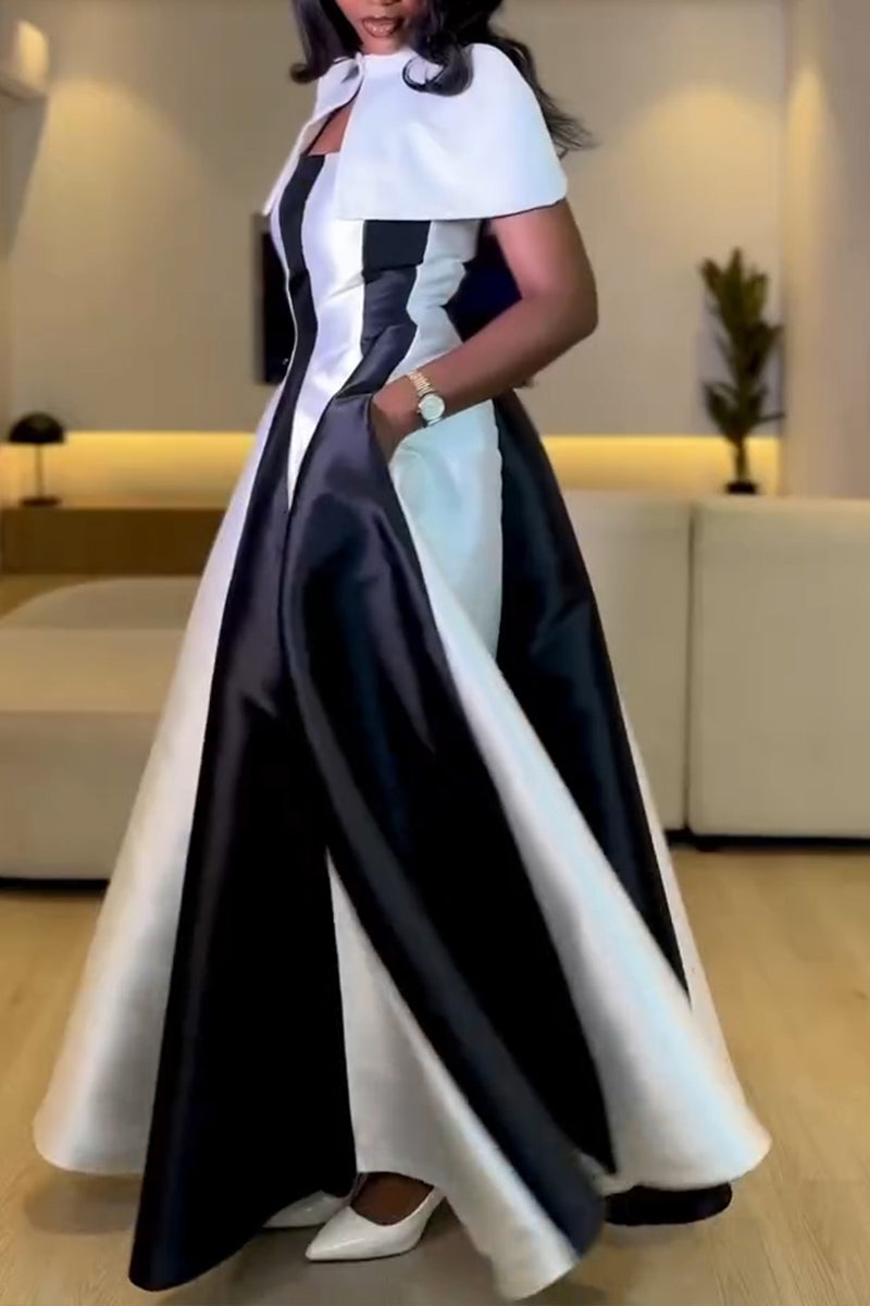 Robe longue deux pièces élégante pour femme avec blocs de couleurs pour les fêtes
