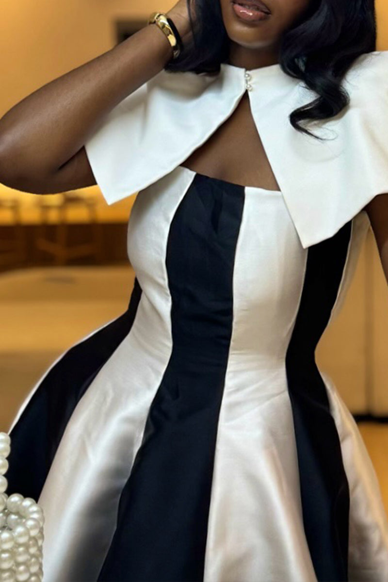 Robe longue deux pièces élégante pour femme avec blocs de couleurs pour les fêtes