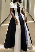 Robe longue deux pièces élégante pour femme avec blocs de couleurs pour les fêtes