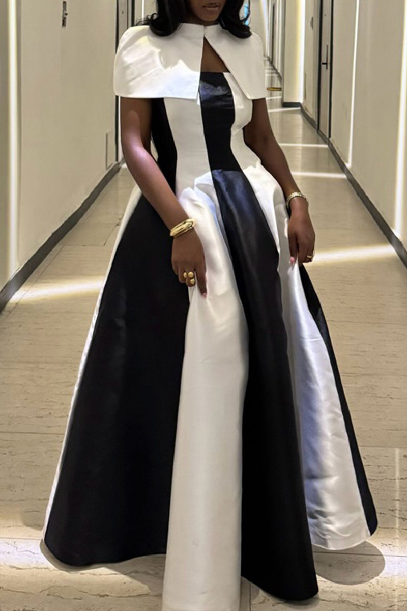 Robe longue deux pièces élégante pour femme avec blocs de couleurs pour les fêtes