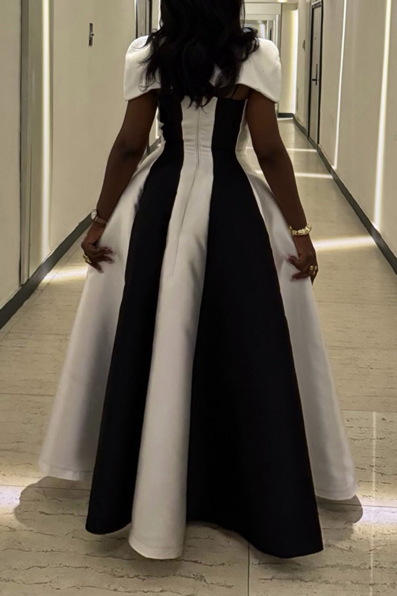 Robe longue deux pièces élégante pour femme avec blocs de couleurs pour les fêtes