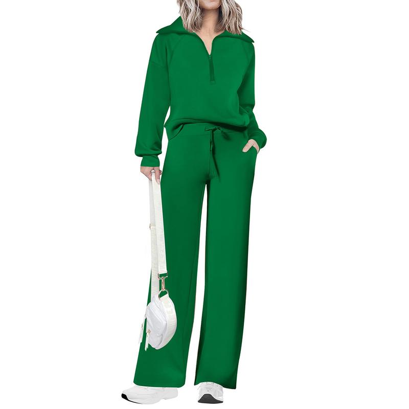 Ensemble de survêtement décontracté 2 pièces pour femme - Sweat-shirt à demi-zip et pantalon large avec cordon de serrage - Haut et pantalon de survêtement assortis pour le confort