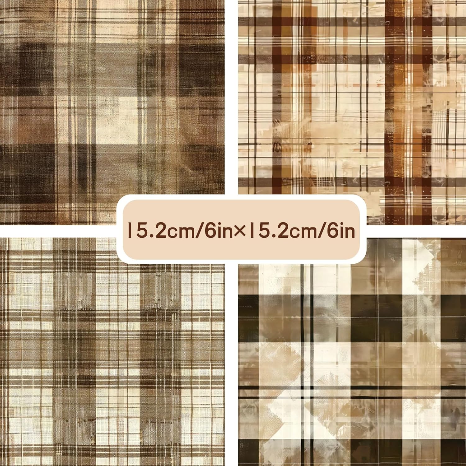Vintage Plaid Scrapbook Paper Pad, 6" x 6", 24 Sheets/ 12Designs Single-Sided DIY Decorative Paper Sheets, Geometric Patterned Paper For Craft Lovers