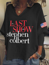 V-Neck Retro Last Show Print T-Shirt