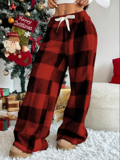 Pantalon décontracté d'hiver à carreaux, neuf, vintage, élastique, droit, ample, épais et chaud, confortable et élégant pour temps froid