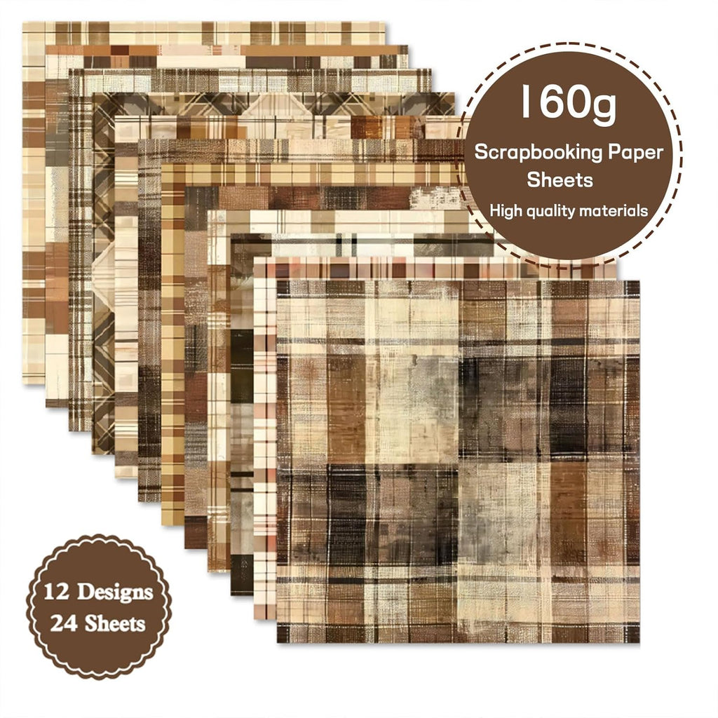 Vintage Plaid Scrapbook Paper Pad, 6" x 6", 24 Sheets/ 12Designs Single-Sided DIY Decorative Paper Sheets, Geometric Patterned Paper For Craft Lovers