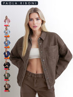 Veste en jean unie pour femme avec boutonnage sur le devant, épaules tombantes et ourlet incurvé, vêtement décontracté à manches longues avec poches et col, idéal pour le quotidien, vêtement pour femme toutes saisons
