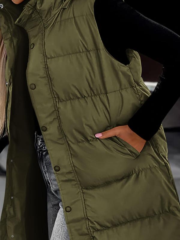 Gilet long matelassé pour femme avec capuche matelassée et fermeture boutonnée pour manteau d'hiver 2025 - Hauts, Vêtements pour femmes