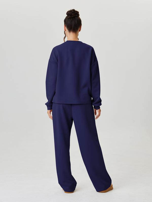 Ensemble décontracté femme, haut ample uni à manches longues et pantalon à surpiqûres apparentes