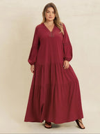 【Grande taille】 Robe longue unie à col en V et manches longues, Robe bohème modeste pour le quotidien, les vacances et les voyages, Vêtements grande taille pour femmes toutes saisons