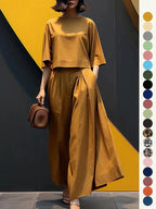 Ensemble deux pièces haut et pantalon large pour femme, haut et pantalon décontractés, mode minimaliste, confortables, à manches trois quarts, pour tous les jours en extérieur, vêtements pour femmes toutes saisons