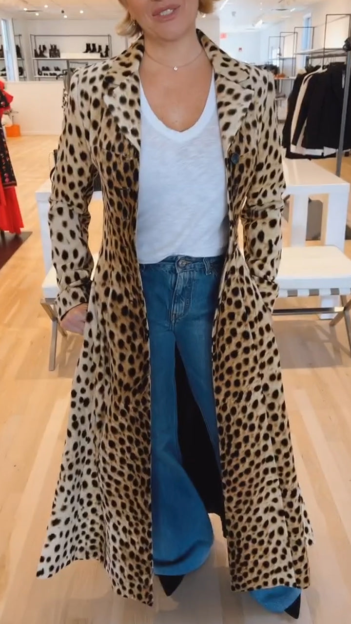Cappotto svasato casual da donna con stampa leopardata e revers