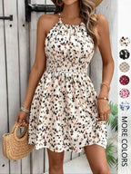 Robe courte sans manches pour femme avec imprimé intégral, style bohème, décontractée, idéale pour les vacances à la plage, vêtements d'été pour femme