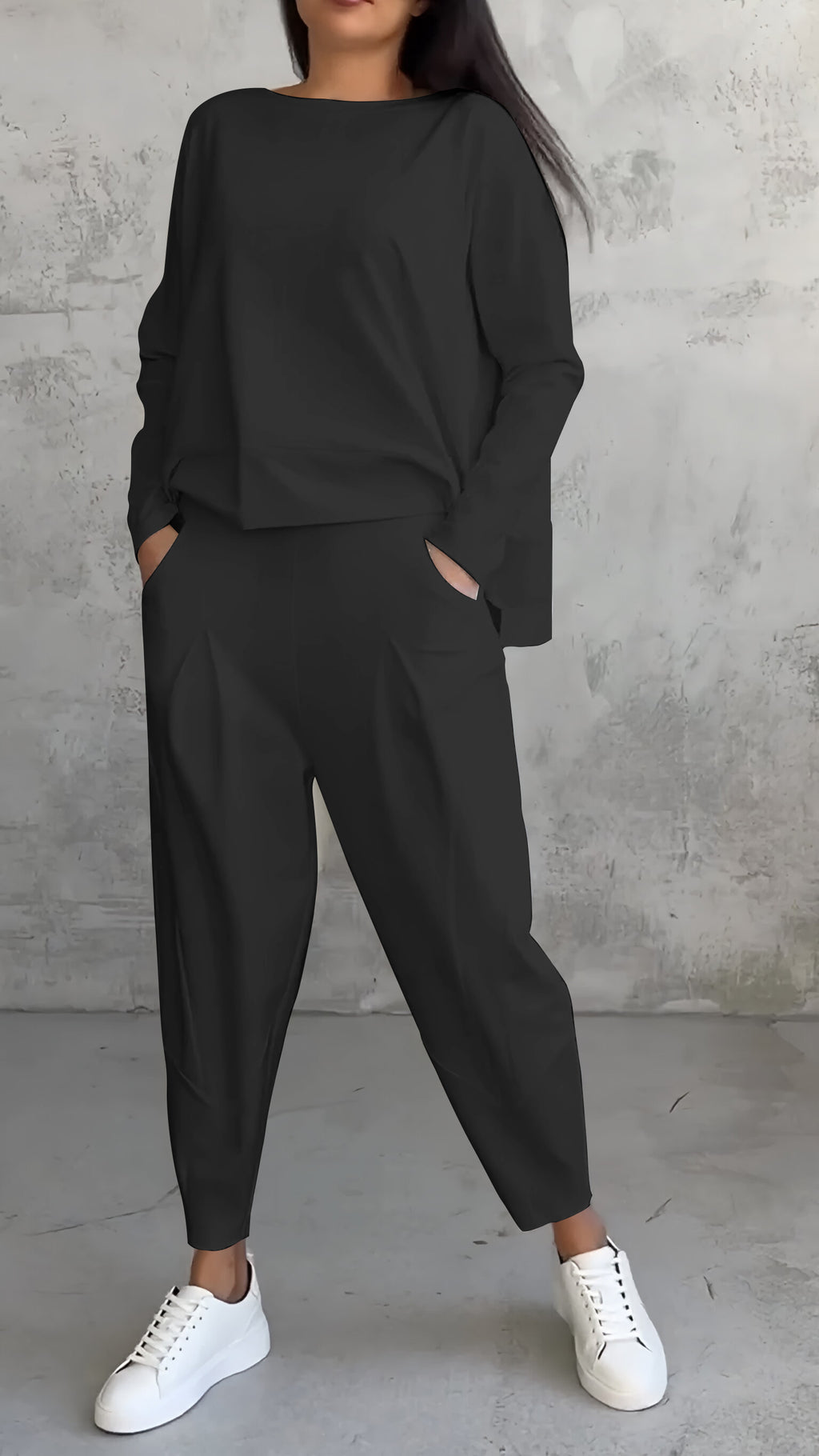 Ensemble décontracté deux pièces chic femme automne col rond manches longues
