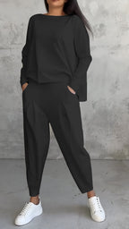 Ensemble décontracté deux pièces chic femme automne col rond manches longues