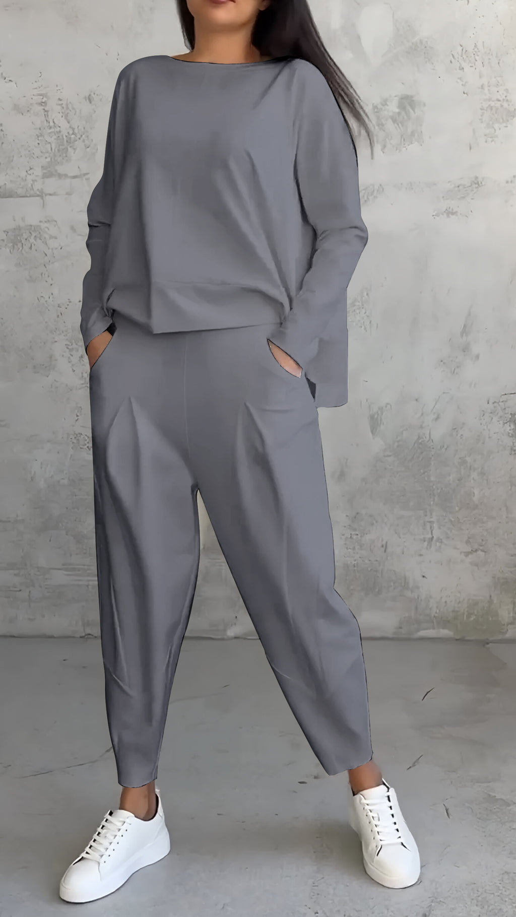 Ensemble décontracté deux pièces chic femme automne col rond manches longues