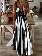 Women's Casual Sleeveless Striped V-Neck Long Dress